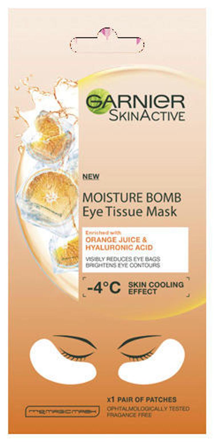 Garnier Skin Active Moisture Bomb Eye Tissue Mask Orange Juice silmänalusnaamio, silmäpusseista vähemmän näkyvät 6g