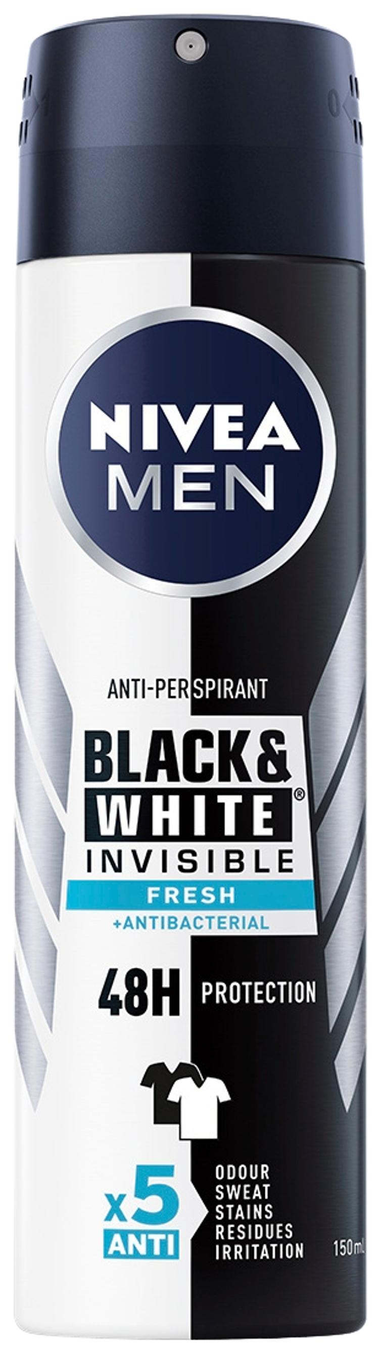 NIVEA MEN 150ml Black & White Invisible Fresh Deo Spray -antiperspirantti