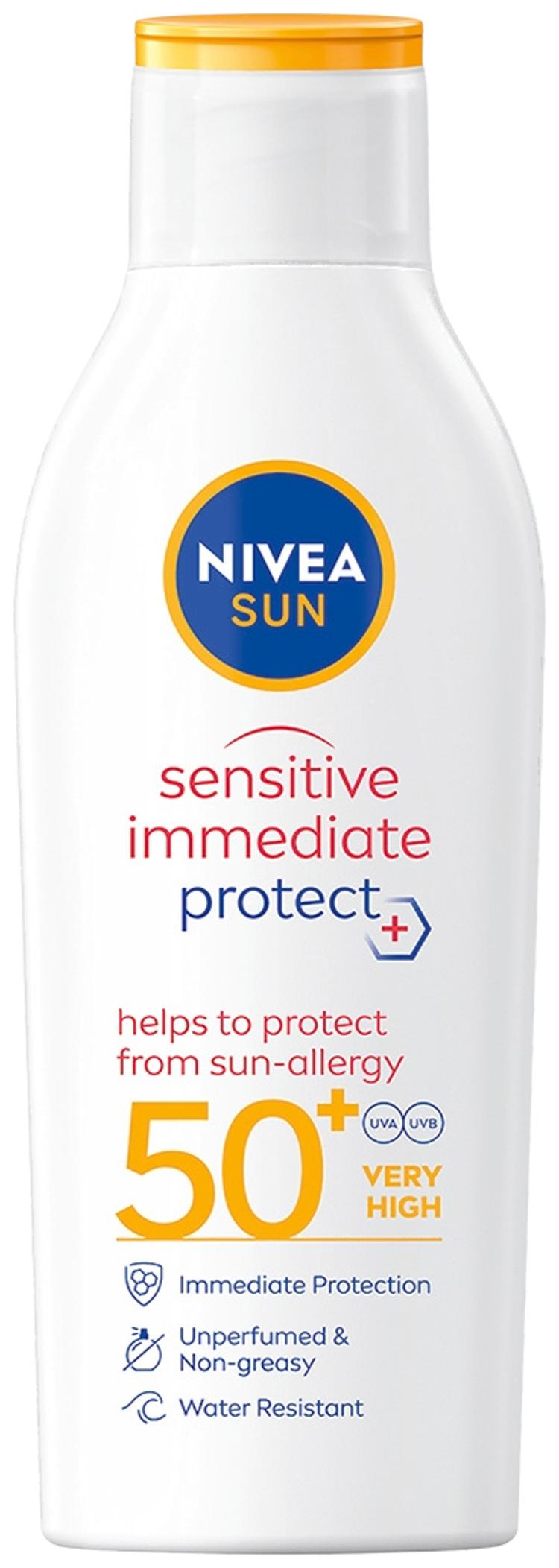 NIVEA SUN 200ml Sensitive Immediate Protect Sun Lotion SK50+ -aurinkosuojavoide