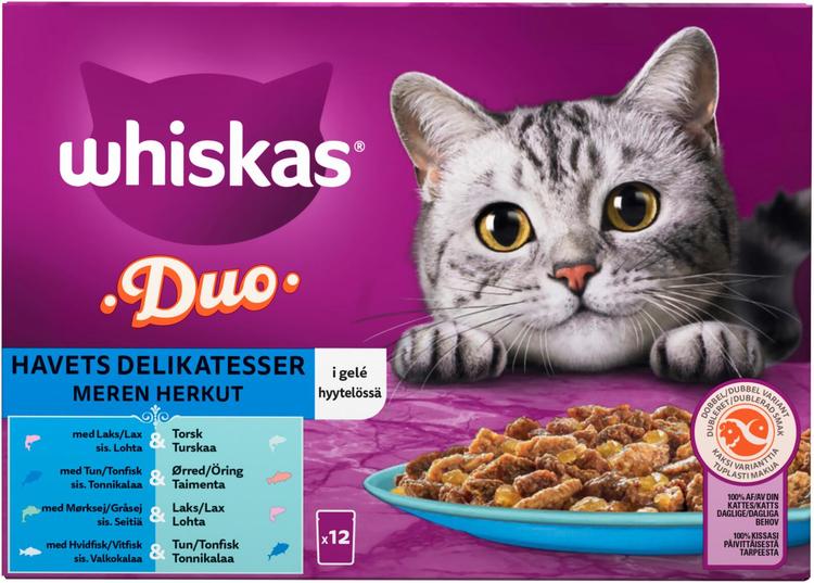 Whiskas 1+ Duo Meren Herkut hyytelössä (12 x 85 g)