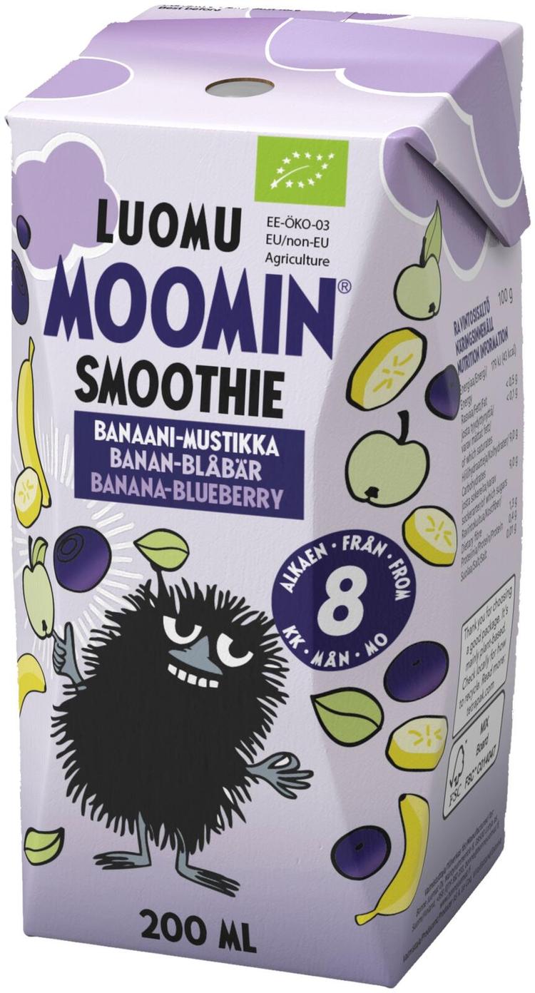 Moomin Luomu banaani mustikka smoothie 200ml