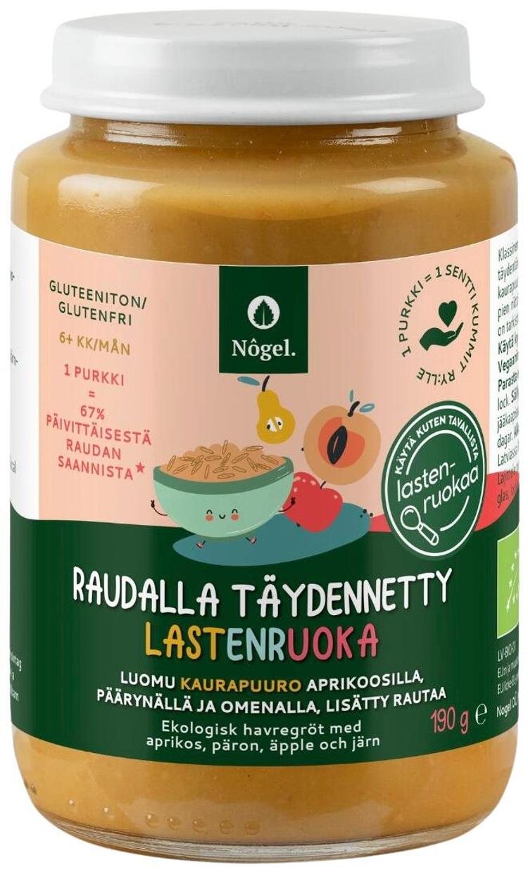 Rautainen kaurapuuro aprikoosilla, päärynällä ja omenalla, 190 g, raudalla täydennetty