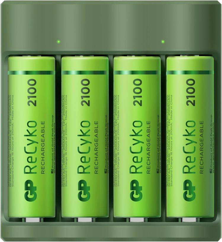 GP Recyko akkulaturi usb B421, sisältää 4 kpl AA NiMH 2100mAh akkuja