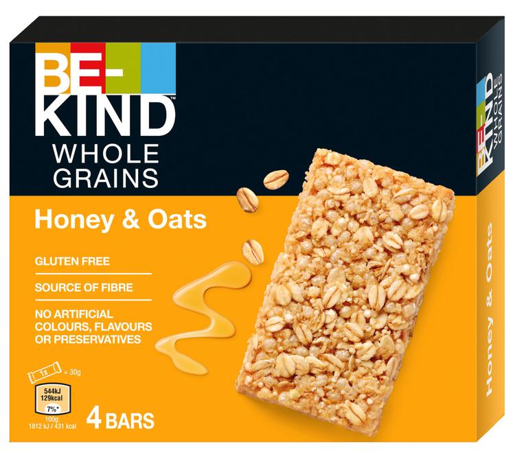 BE-KIND Whole Grains Honey & Oats 4-pack - täysjyväpatukat kauralla ja hunajalla (4 x 30 g)