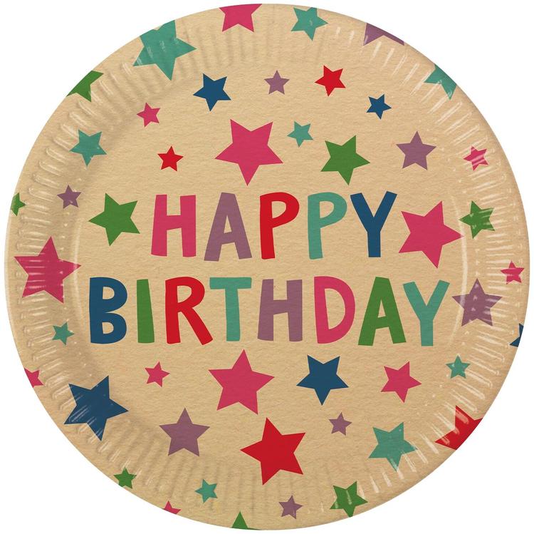 Kraft Happy Birthday with Stars FSC Kraft Paper Paperilautaset Next Generation Iso 23cm