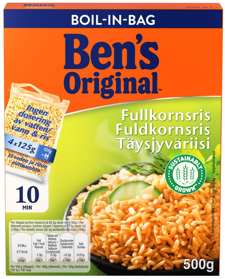 Ben's Original Täysjyväriisi keitinpusseissa 4x125g