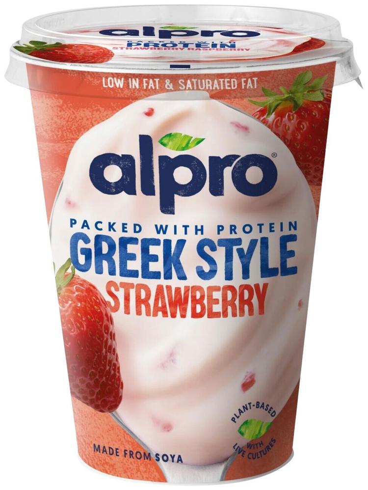 Alpro Greek Style Hapatettu soijavalmiste, mansikka 400g