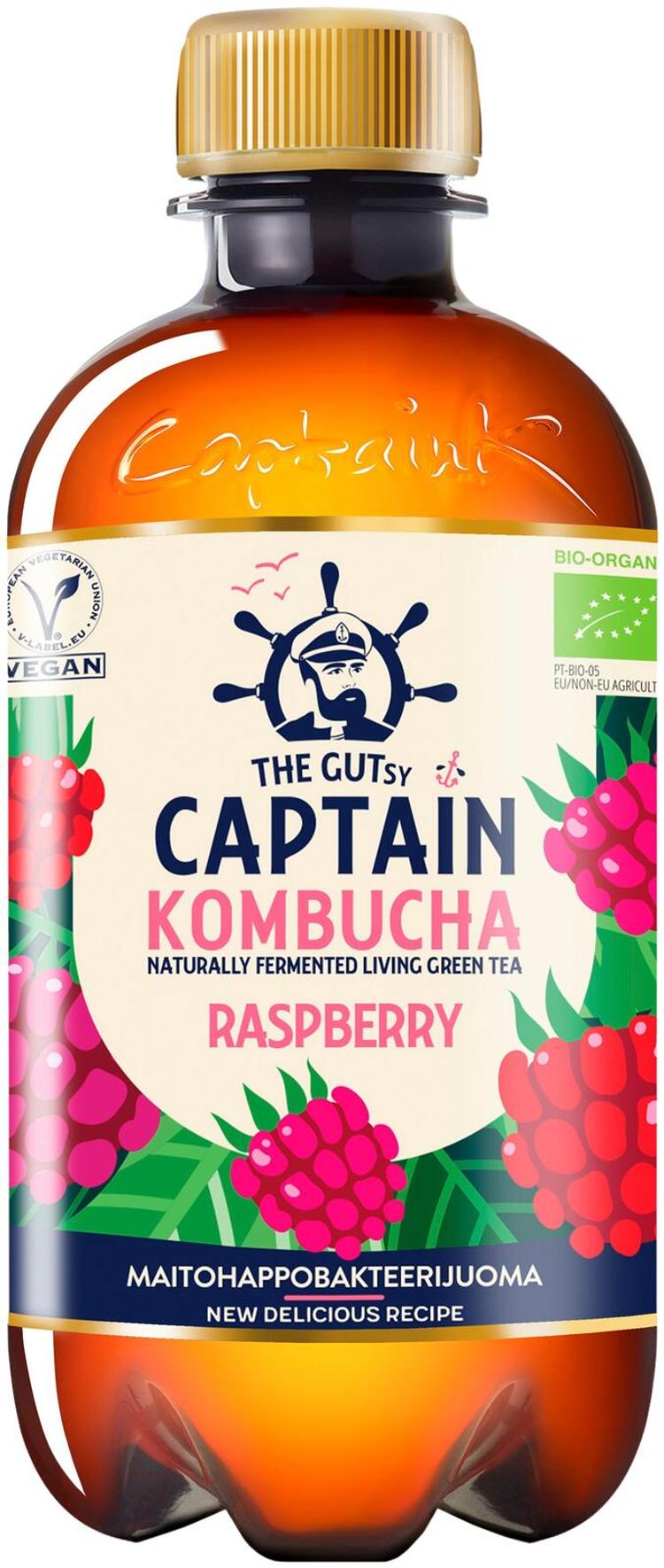 The Gutsy Captain Kombucha Raspberry, vadelmanmakuinen kombucha-juoma 400ml LUOMU