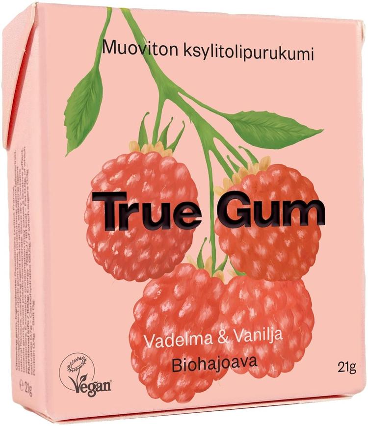 True Gum ksylitolipurukumi muoviton vadelma 21g