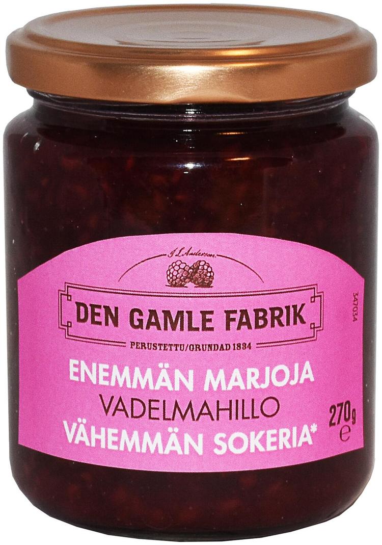 Den Gamle Fabrik enemmän marjaa vähemmän sokeria vadelmahillo 270g