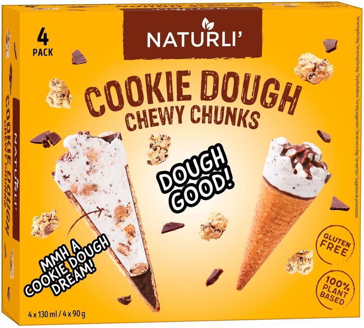 Naturli cookie dough vohveli vegaaninen jäätelö 4x130ml/4x90g