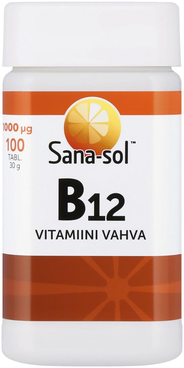 Sana-sol B12-vitamiini 1000µg vahva vitamiinitabletti ravintolisä 100tabl