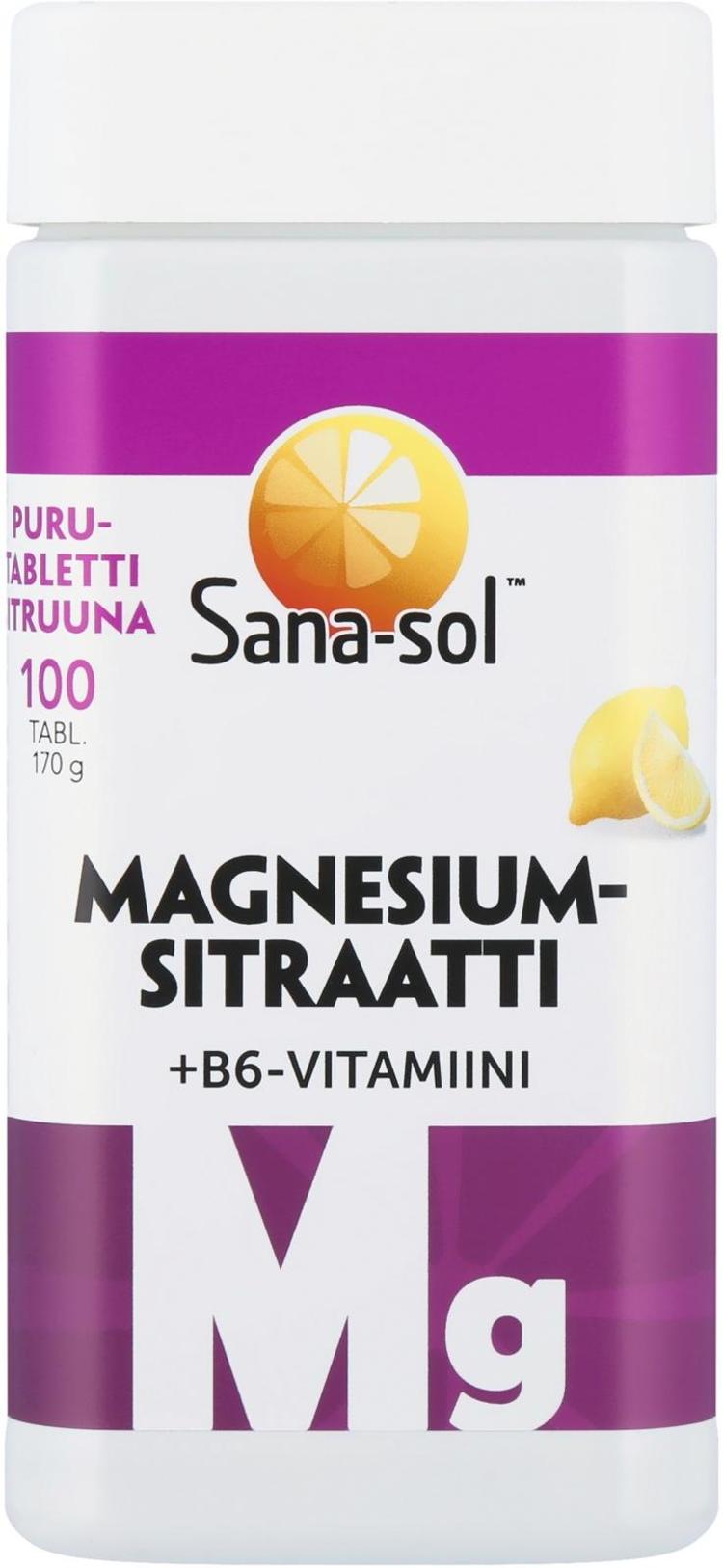 Sana-sol Magnesiumsitraatti+B6-vitamiini sitruunanmakuinen purutabletti ravintolisä 100tabl