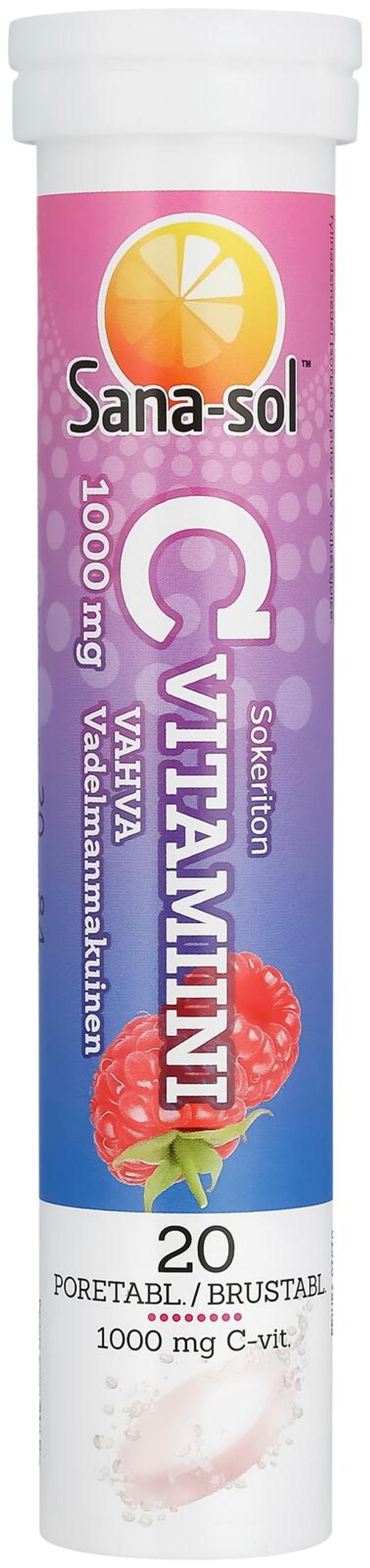 Sana-sol 1000mg C-vitamiini vahva Vadelmanmakuinen 20 poretablettia