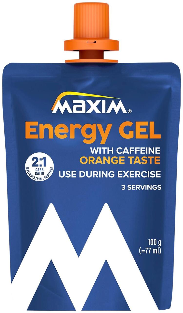 Maxim Energy Gel Orange taste with caffeine appelsiininmakuinen geeli korkea kofeiinipitoisuus käytetään suorituksen aikana 100g