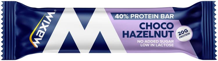 Maxim 40% Protein bar low in lactose Choco Hazelnut Suklaan- ja hasselpähkinänmakuinen vähälaktoosinen proteiinipatukka 50g