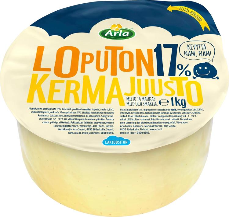 Arla Tolkuttomat Juustot Loputon 1 kg 17% kermajuusto