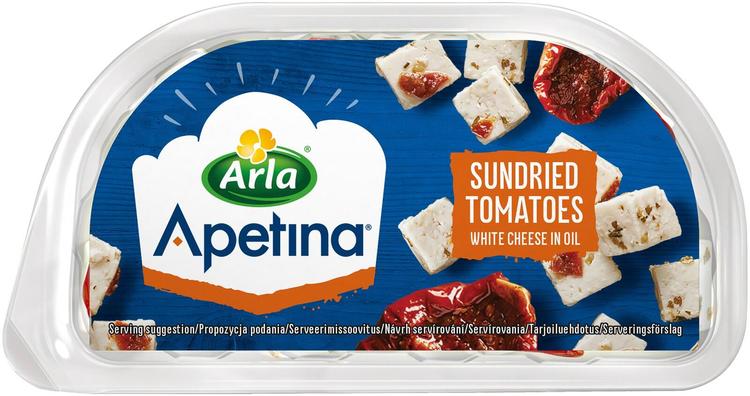 Apetina 100/70g snack aurinkokuivatut tomaatit ja välimerelllisiä juustokuutioita öljyssä