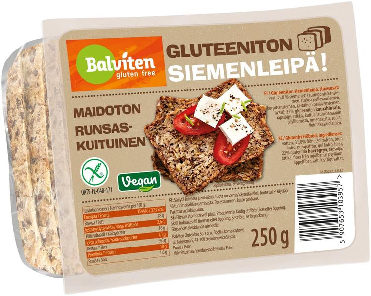 Balviten Gluteeniton Siemenleipä 250g