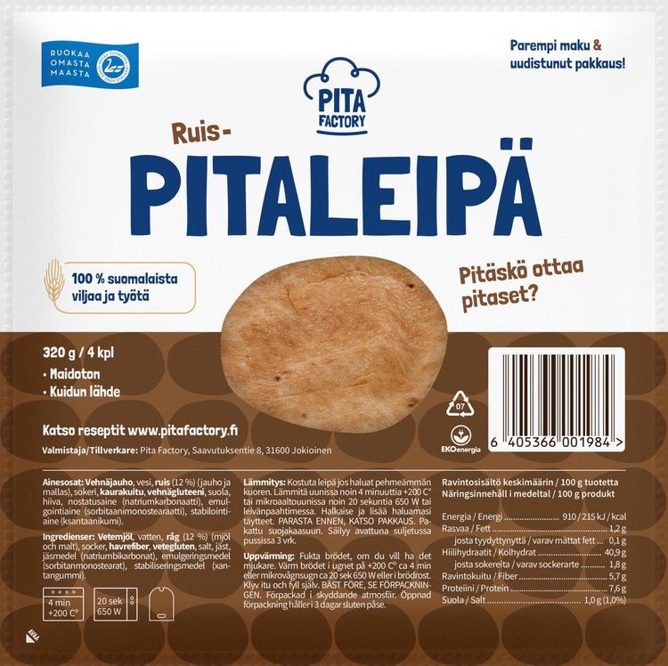 Pita Factory Rukiinen Pitaleipä 320g -4 kpl