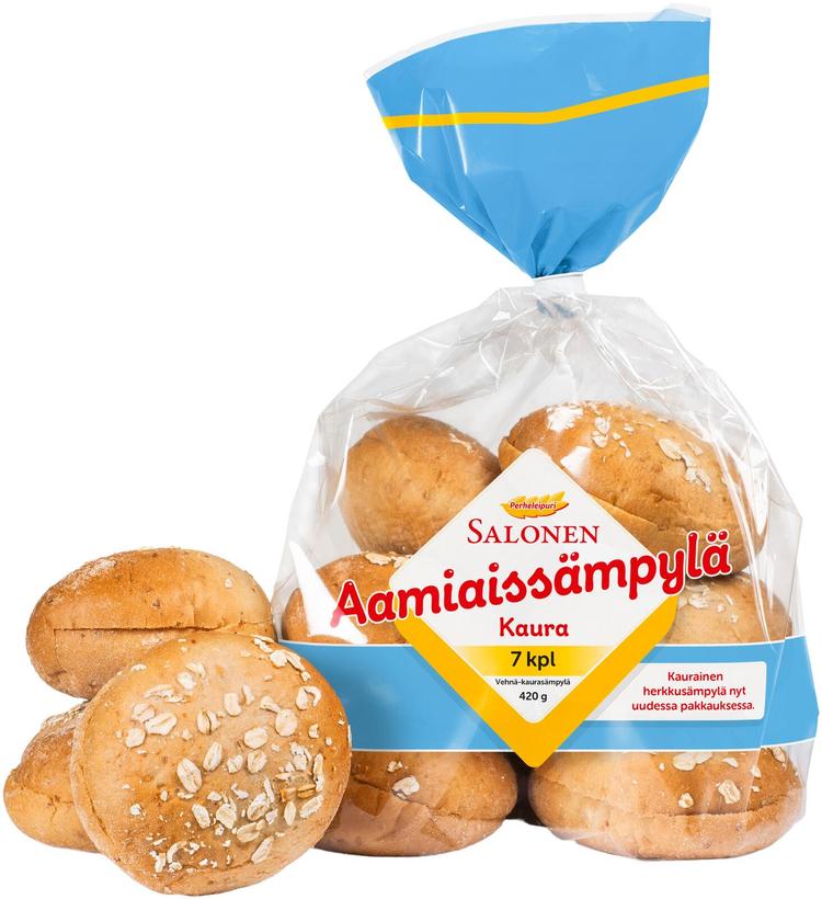 Perheleipuri Salonen Aamiaissämpylä kaura 7/420g vehnä-kaurasämpylä, halkaistu
