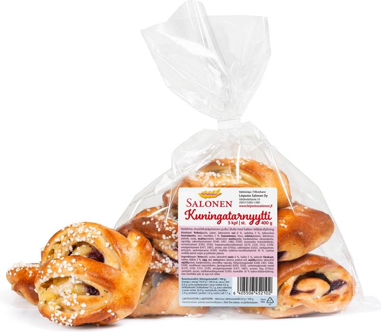 Perheleipuri Salonen Kuningatarnyytti 5/400 g vadelma-mustikkatäytteinen pulla