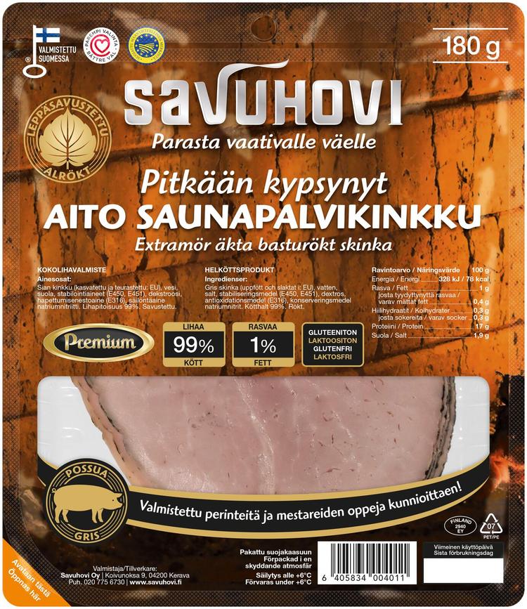 Savuhovi Pitkään Kypsynyt Aito Saunapalvikinkku 180g