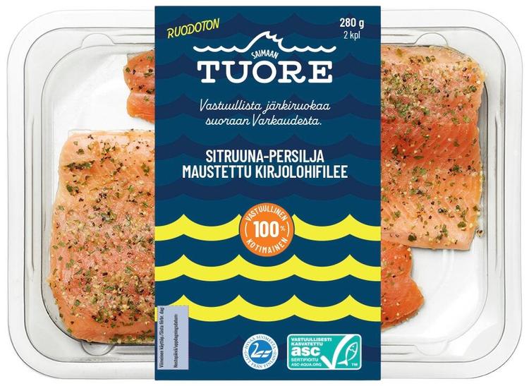 Saimaan Tuore  ASC Sitruuna-persilja fisu, kirjolohifilee maustettu, 2 kpl. 280 g.