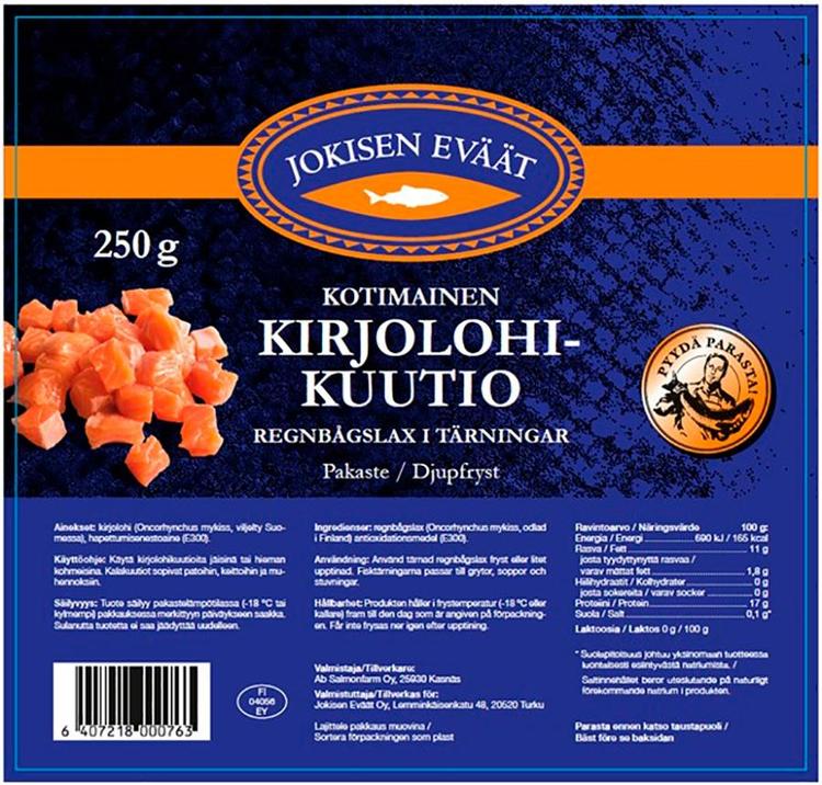 Jokisen Eväät kirjolohikuutio, pakaste 250g