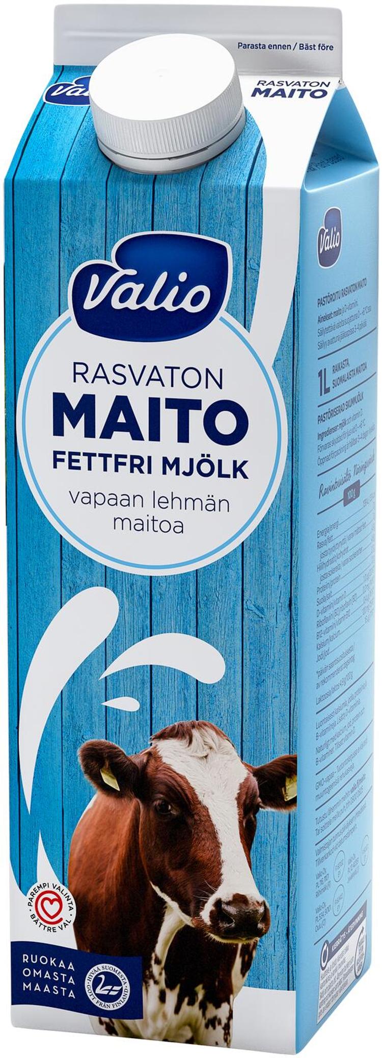 Valio vapaan lehmän rasvaton maito 1 l