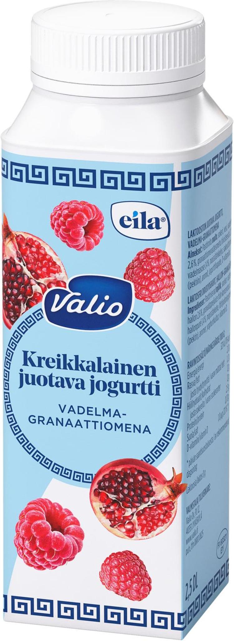 Valio kreikkalainen juotava jogurtti 2,5 dl vadelma-granaattiomena laktoositon