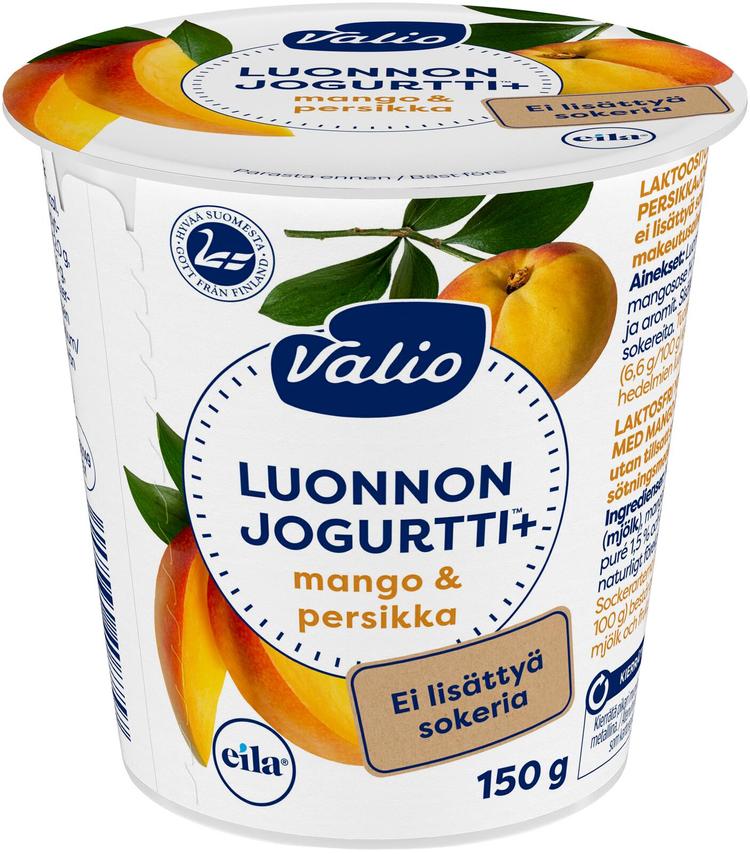 Valio Luonnonjogurtti+™ mango & persikka 150 g ei lisättyä sokeria, laktoositon