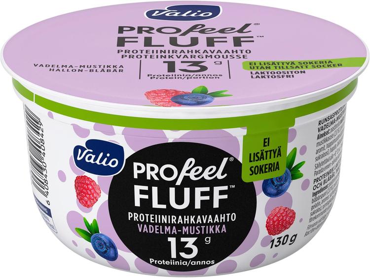 Valio PROfeel® FLUFF™ proteiinirahkavaahto sokeroimaton 130 g vadelma-mustikka laktoositon