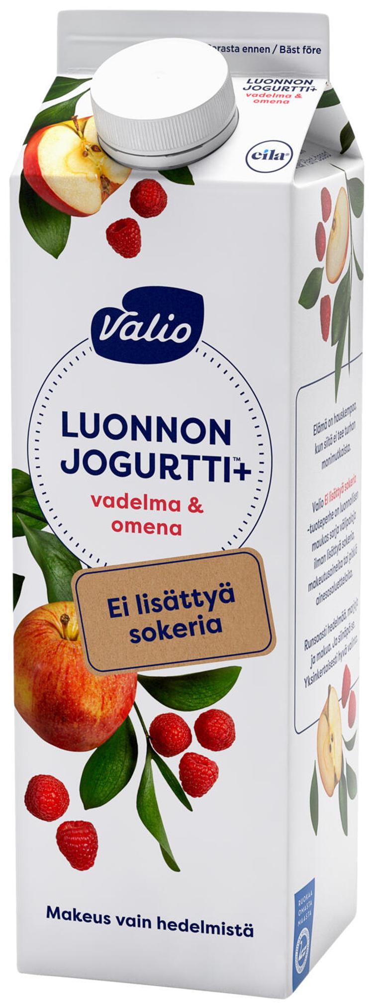 Valio Luonnonjogurtti+™ vadelma & omena 1 kg ei lisättyä sokeria, laktoositon