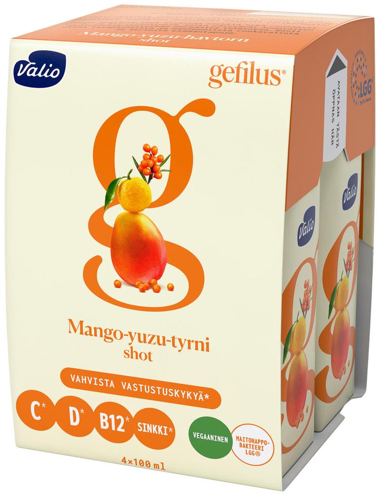 Valio Gefilus® shot 4x100 ml mango-yuzu-tyrni