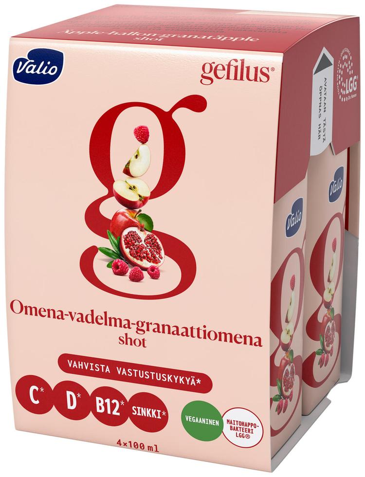 Valio Gefilus® shot 4x100 ml omena-vadelma-granaattiomena