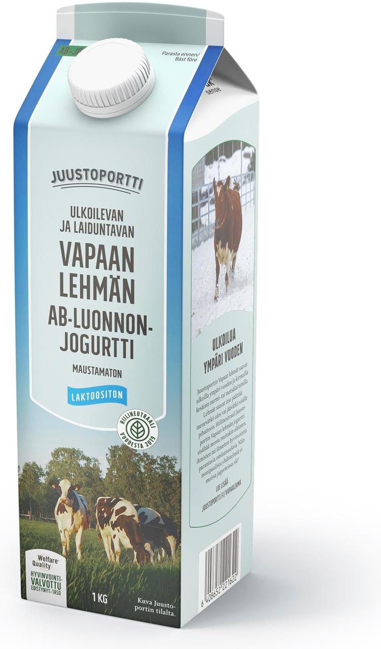 Juustoportti Vapaan lehmän AB-luonnonjogurtti 1 kg maustamaton laktoositon