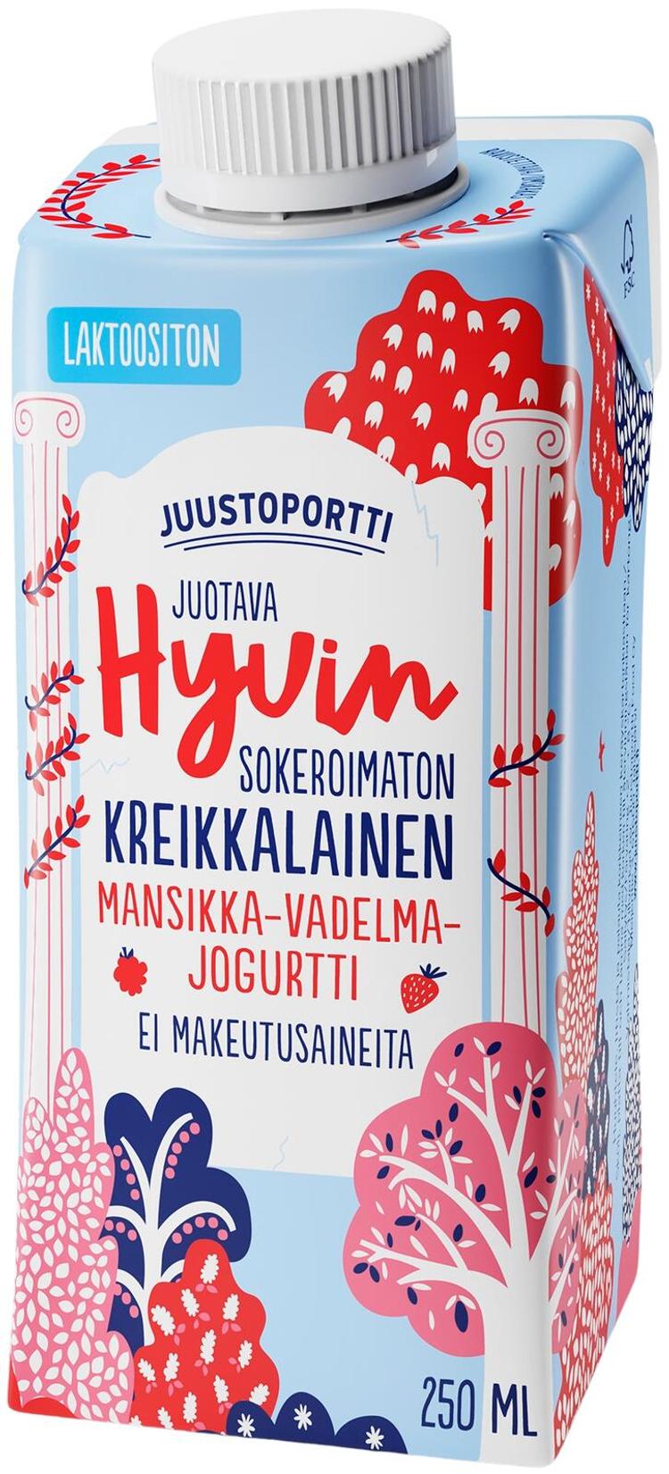 Juustoportti Hyvin kreikkalainen juotava jogurtti 250 ml mansikka-vadelma laktoositon