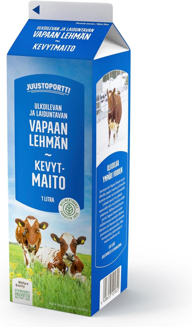 Juustoportti Vapaan lehmän kevytmaito 1 l