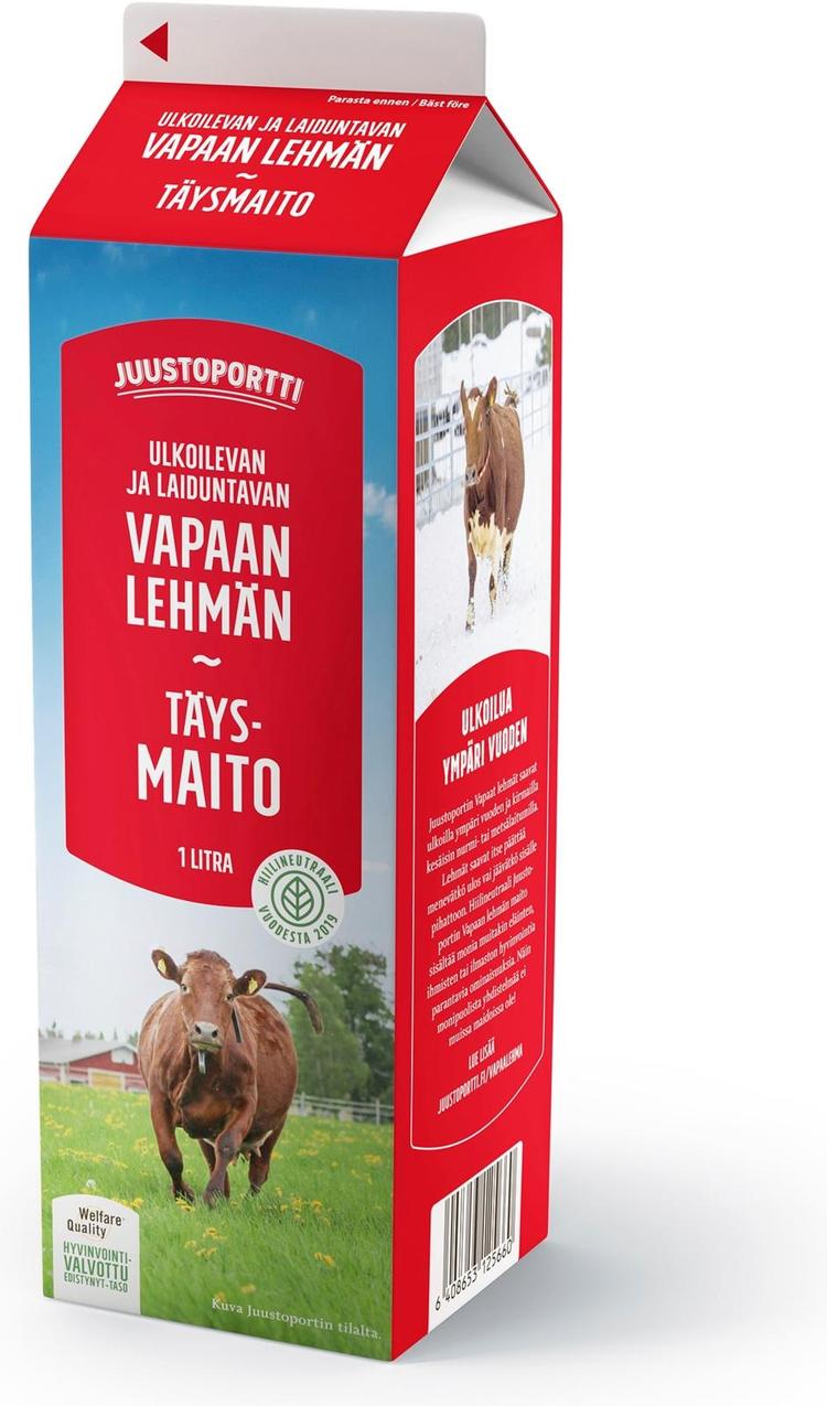 Juustoportti Vapaan lehmän täysmaito 1 l