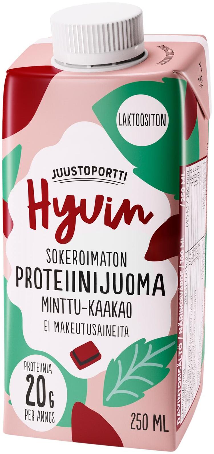 Juustoportti Hyvin sokeroimaton ja makeutusaineeton mintun ja kaakaon makuinen proteiinijuoma 250 ml UHT laktoositon
