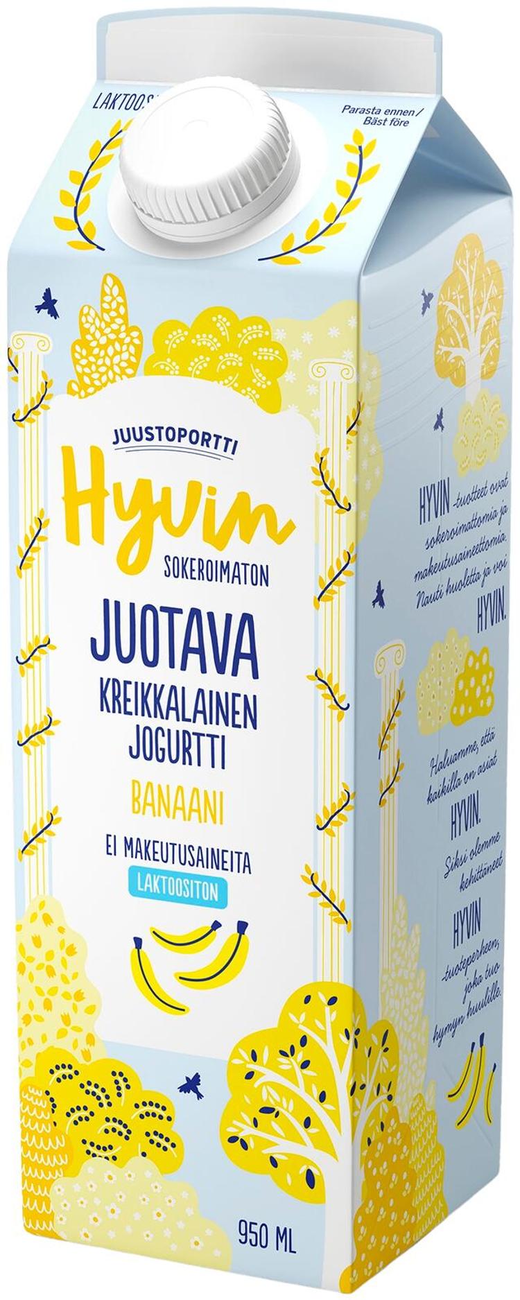 Juustoportti Hyvin kreikkalainen juotava jogurtti 950 ml banaani laktoositon