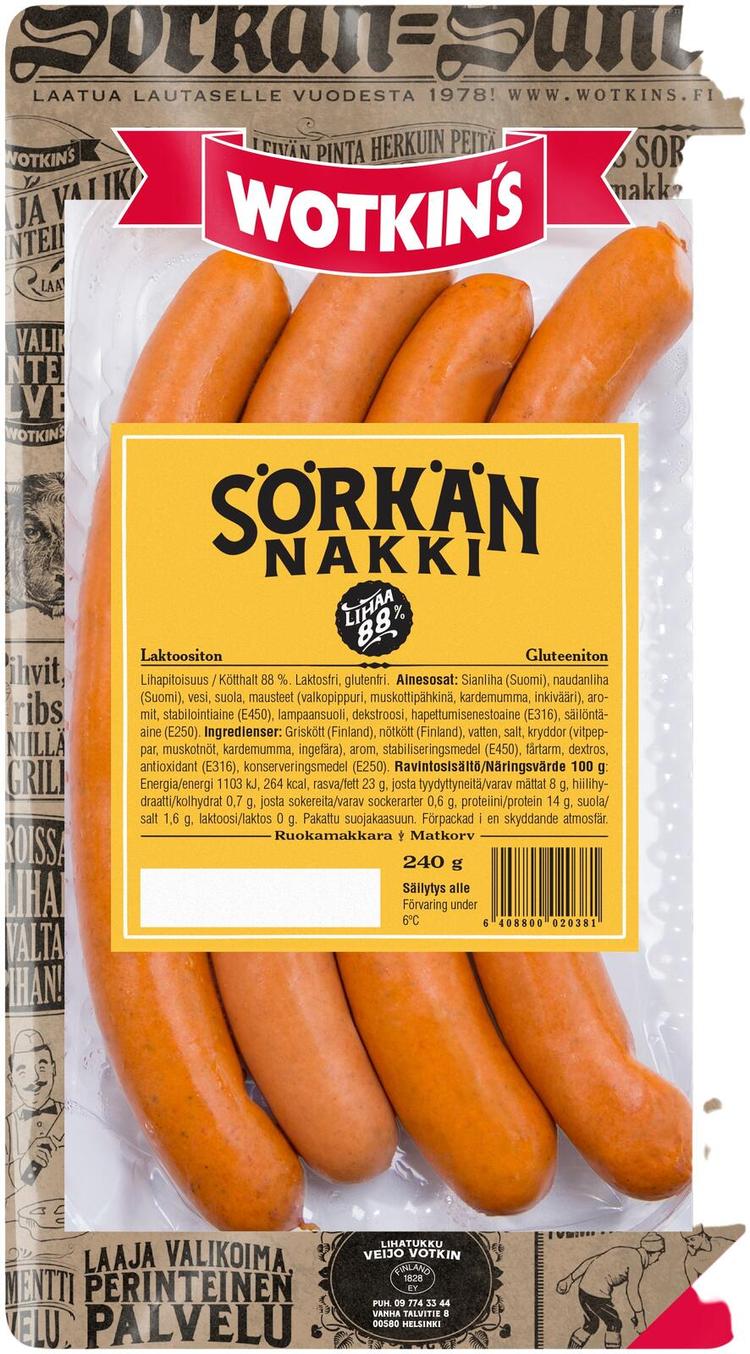 Wotkin´s 240 g Sörkän nakki ruokamakkara