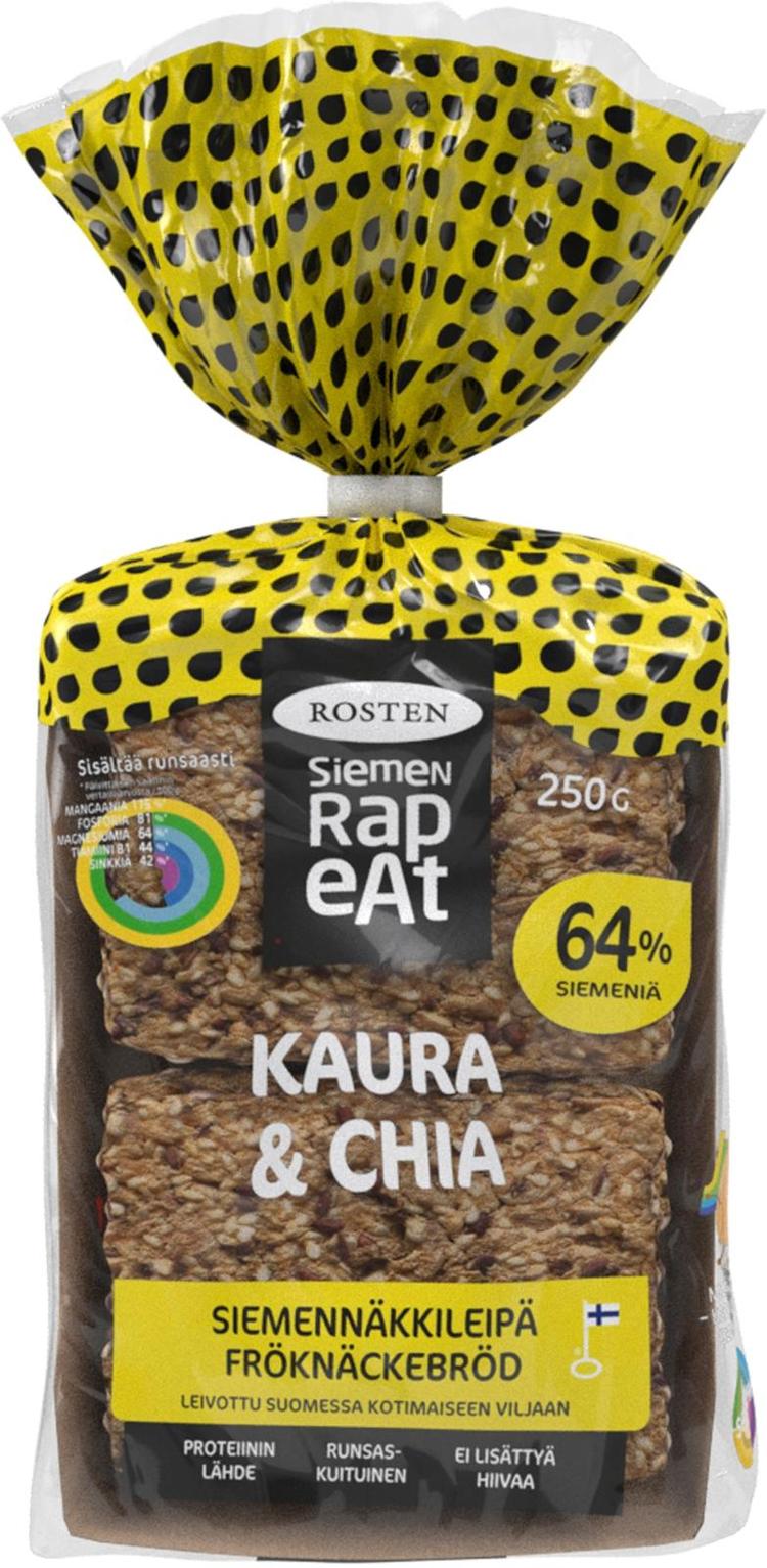 Rosten Siemen Rapeat Kaura & Chia siemennäkkileipä 12kpl 250g