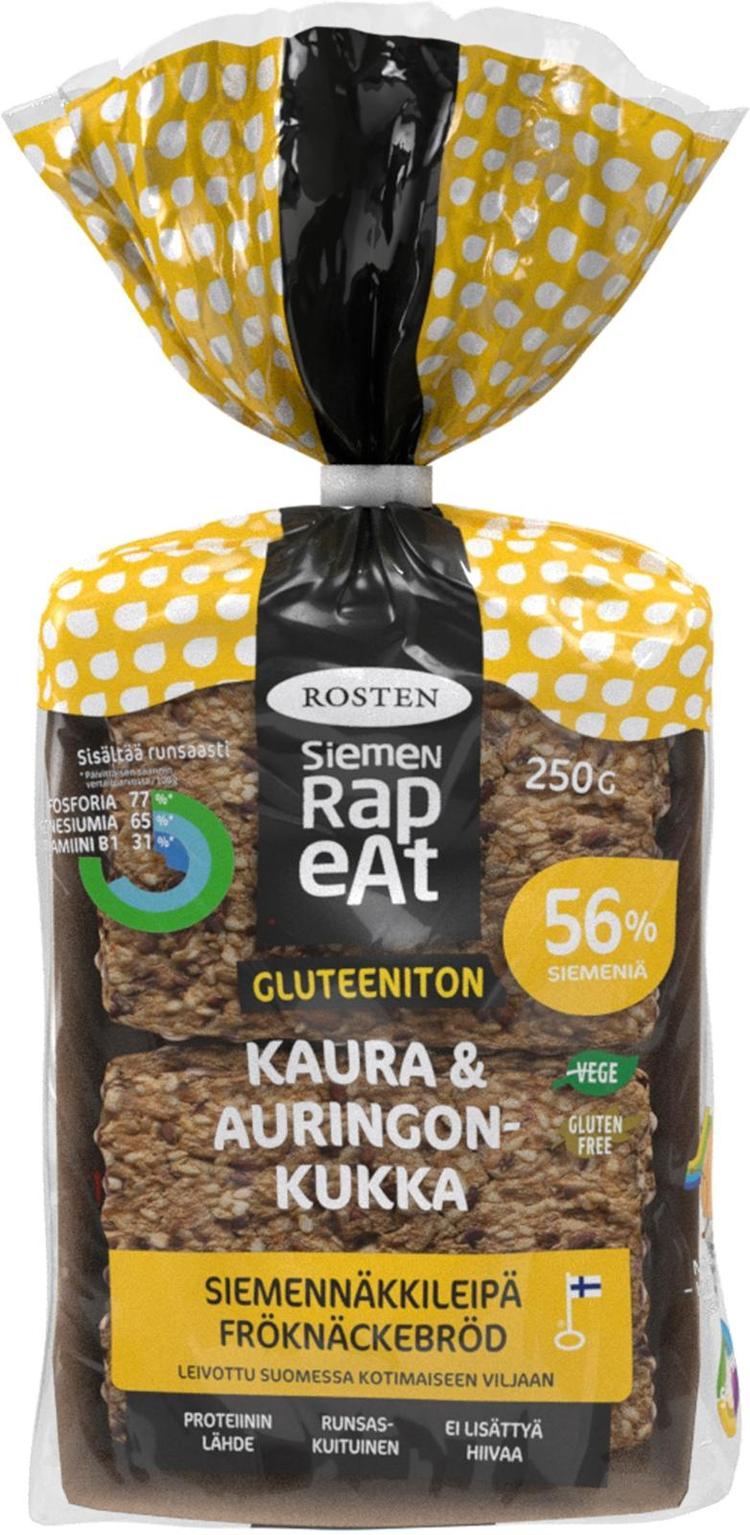 Rosten Siemenrapeat Gluteeniton Kaura & Auringonkukka siemennäkkileipä 10kpl 210g