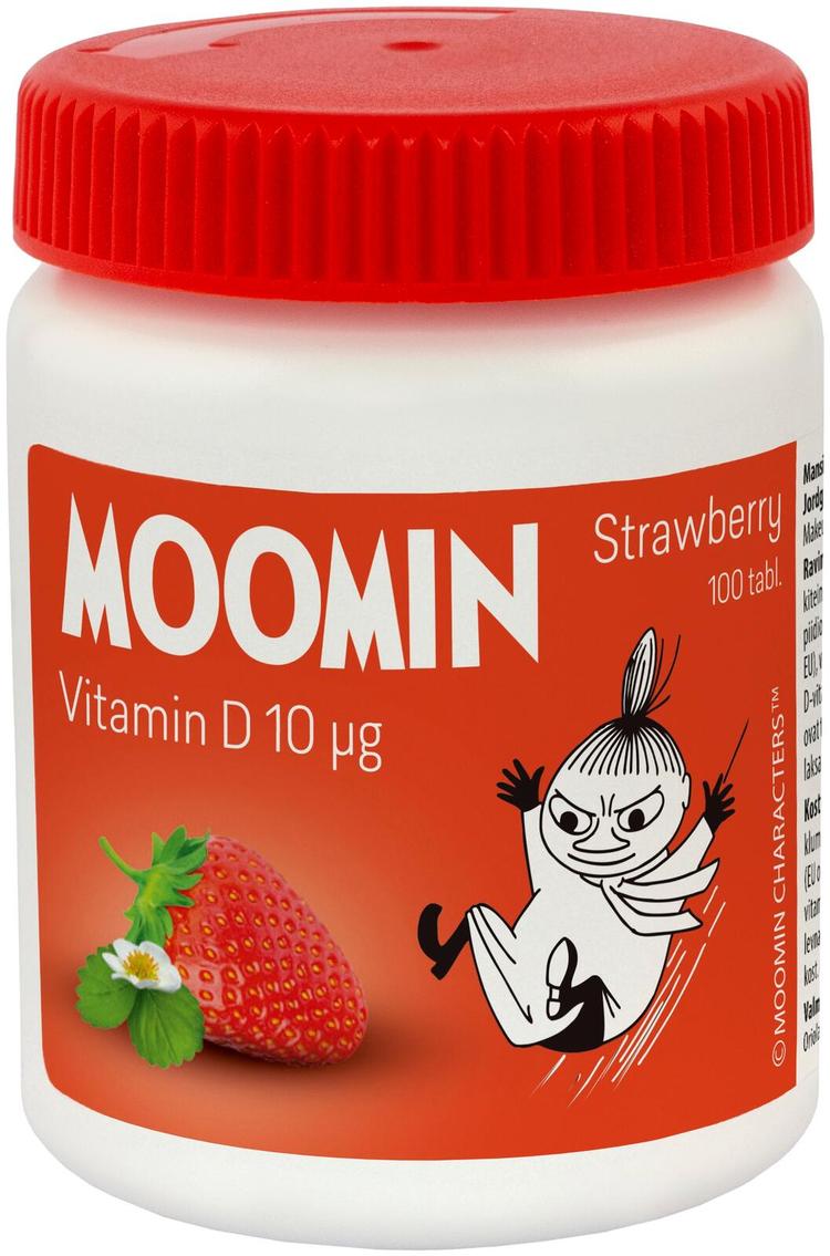 Moomin D-vitamiini 10µg Mansikka imeskelytabletti 100tabl 23g ravintolisä