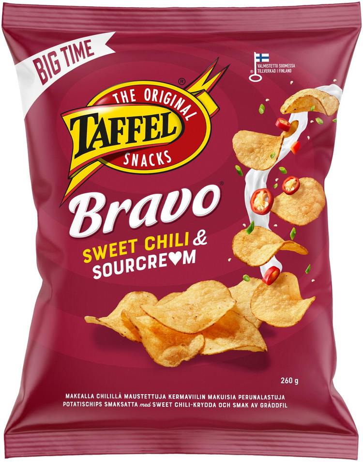 Taffel Bravo sourcream & sweet chili maustettu sipsi 260g