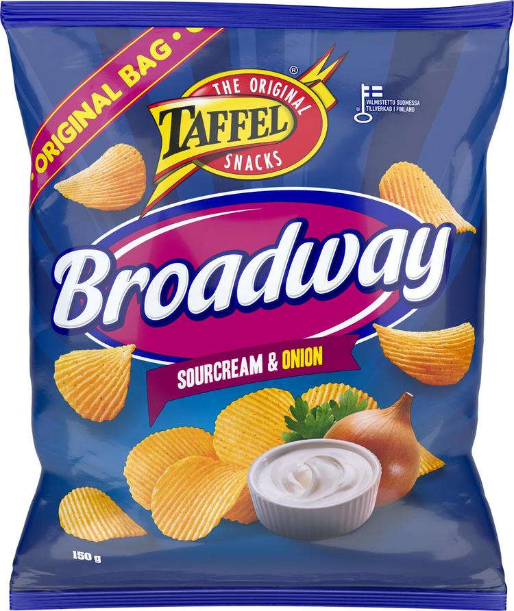 Taffel Broadway sourcream & onion maustettu sipsi 150g