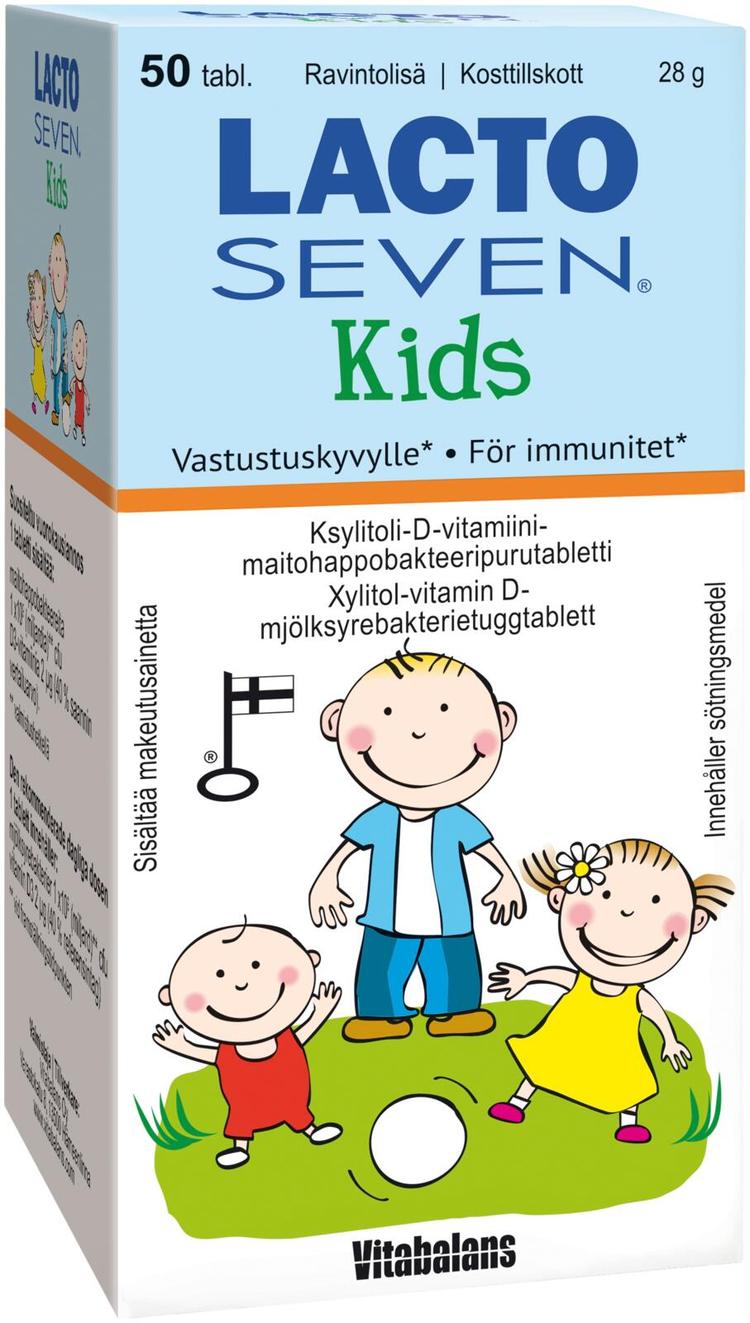 Lacto Seven Kids Ksylitoli-maitohappobakteeripurutabletti 50 tabl.