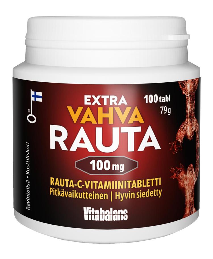 Extra vahva rauta 100 mg 100 tabl, Rauta-C-vitamiinitabletti, Vitabalans